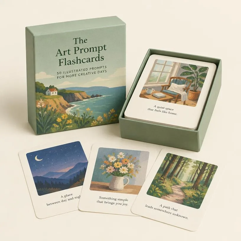 Art prompt flashcards printed by Messketeers