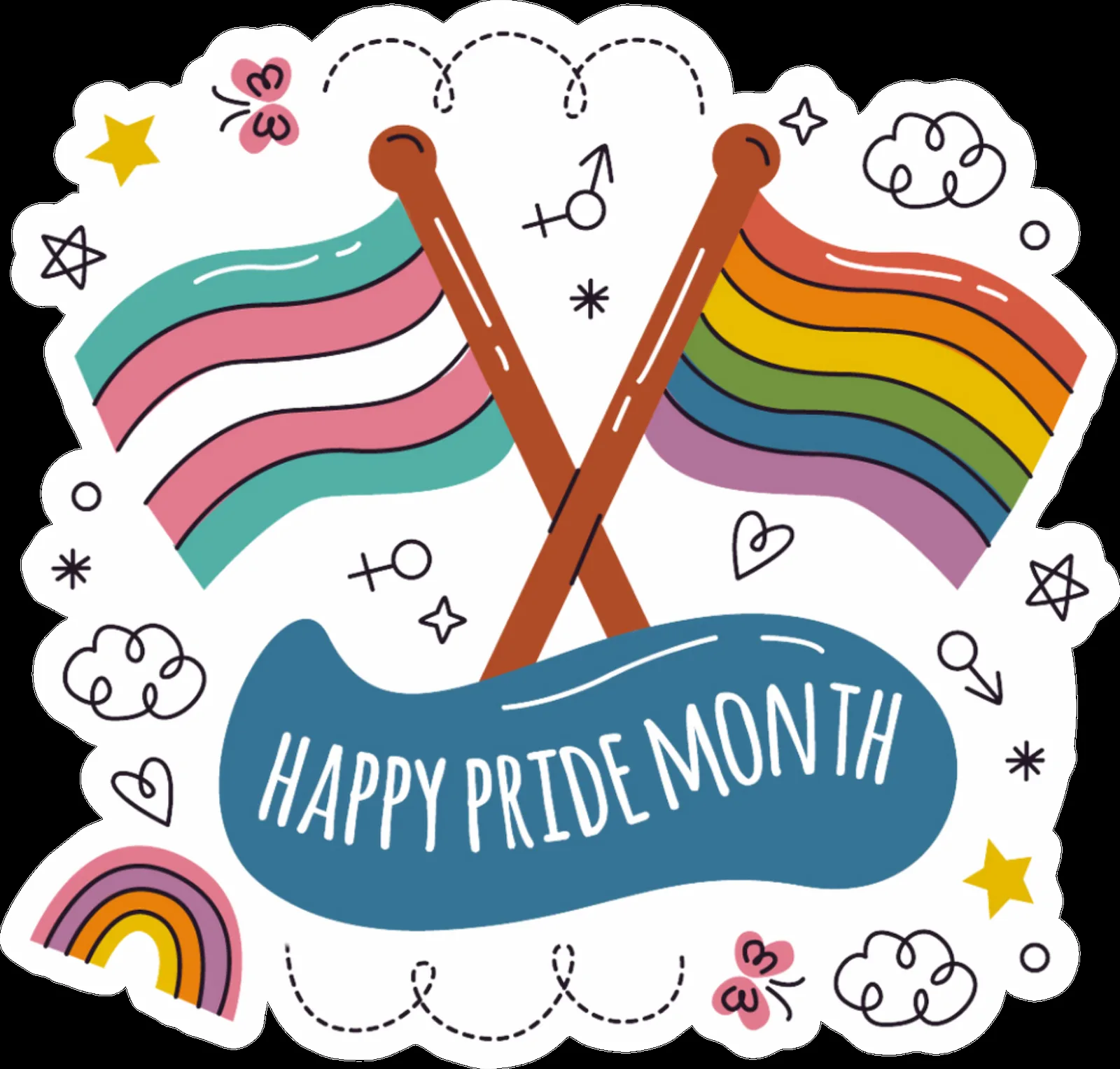 Happy Pride Month sticker design with crossed flags