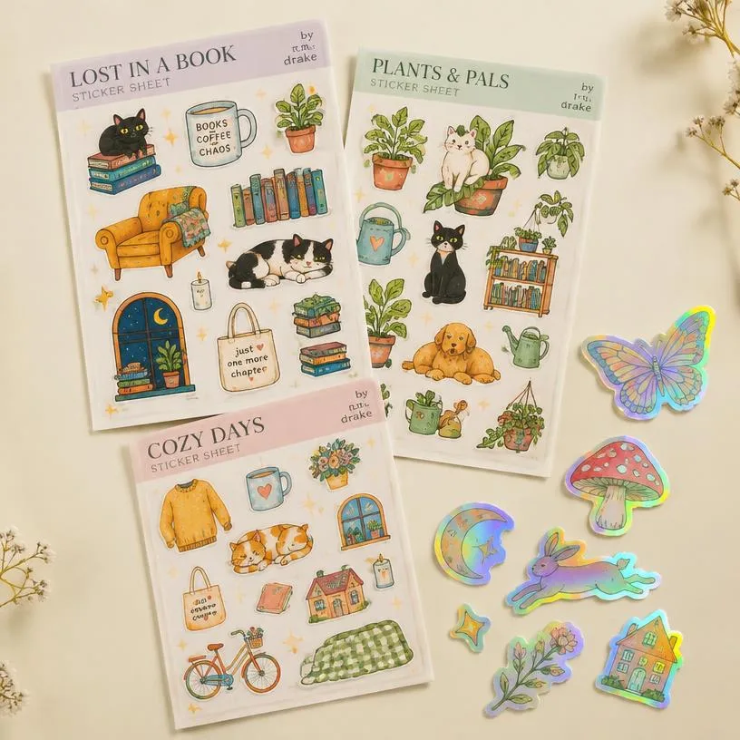 Artist sticker sheets & holographic decals printed by Messketeers