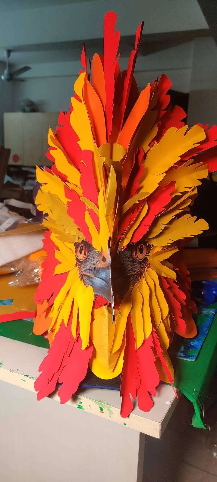 Paper phoenix headdress made for the play