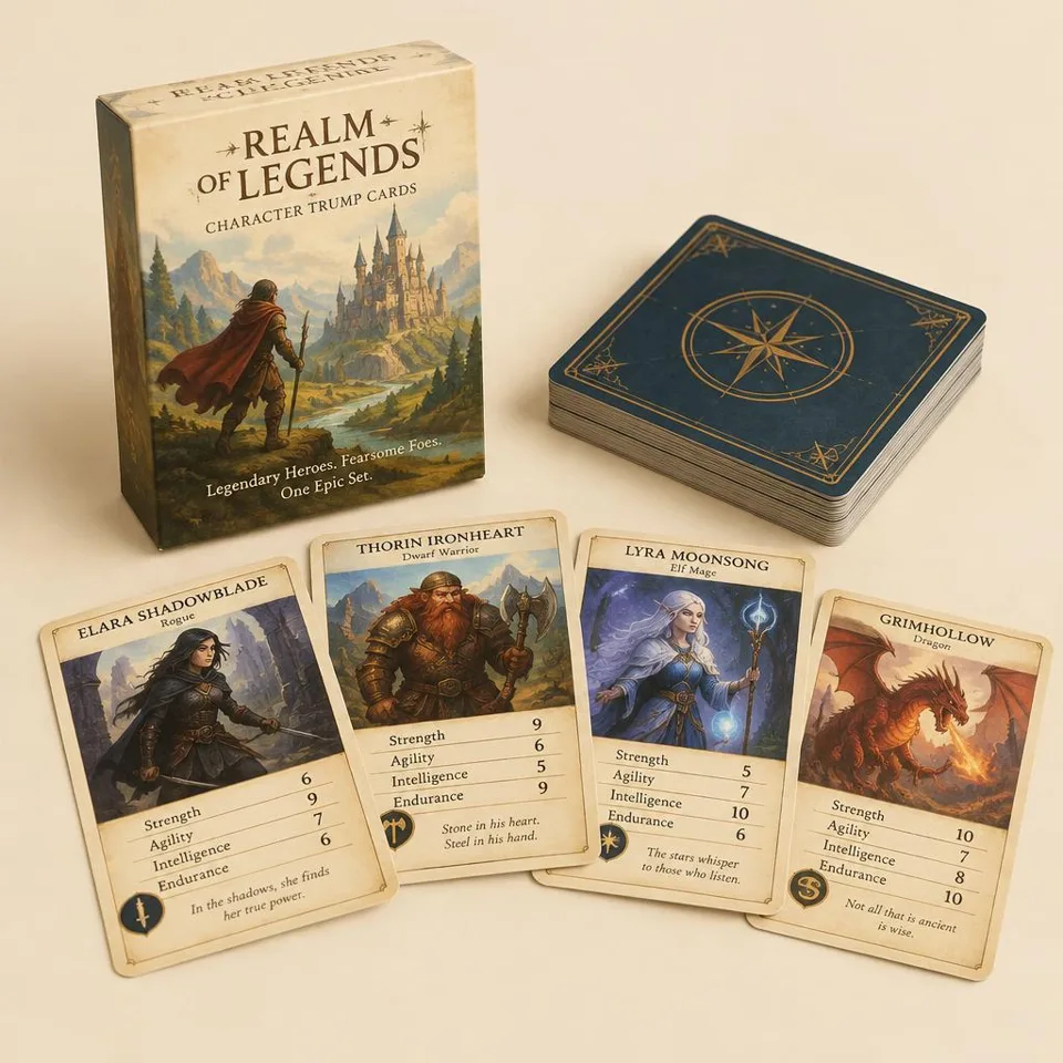 Character trump card sets printed by Messketeers