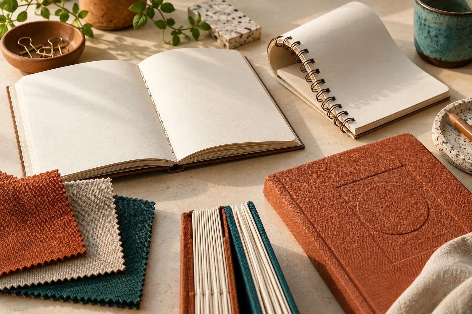 Notebook binding and cover samples for selecting custom bulk order specifications