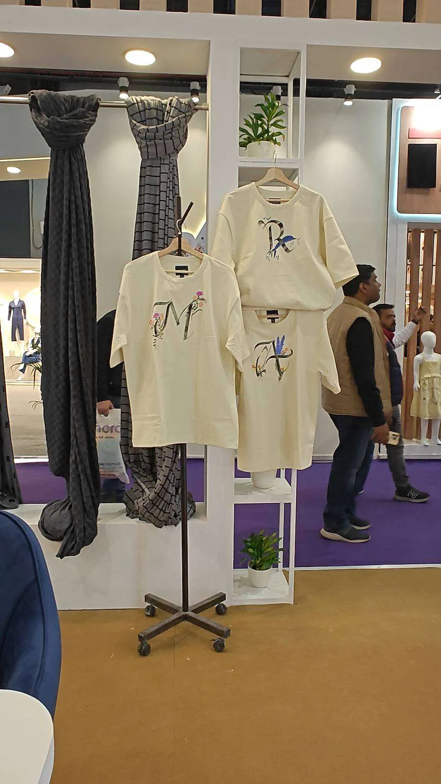 Display of hand-lettered T-shirts at Pragati Maidan