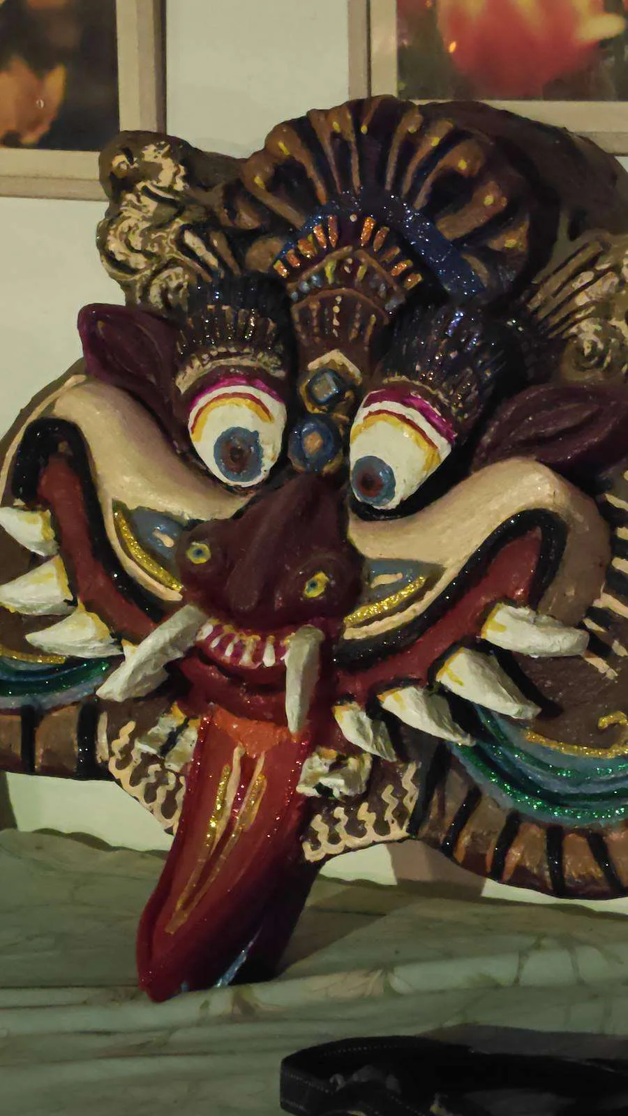 Painted Kirtimukh mask detail